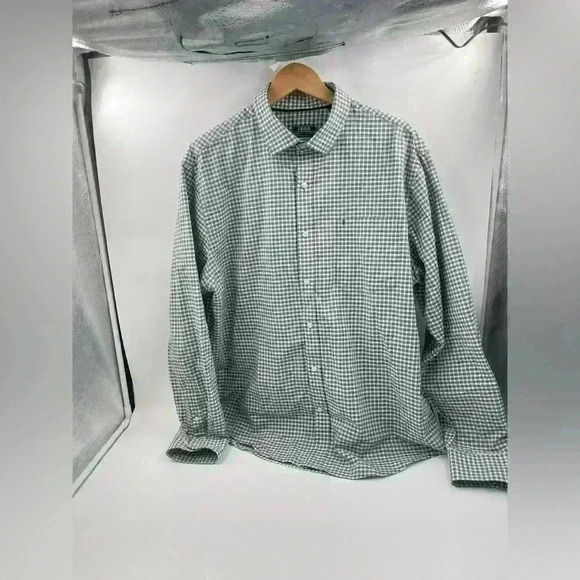 Izod Men’s Soft Wash Essentials Button Up Shirt Large 16/16.5 34/35 Green Plaid - Picture 11 of 11